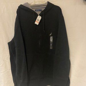 NWT Nautica Mens Big & Tall 3XL black hoodie zip up sweatshirt